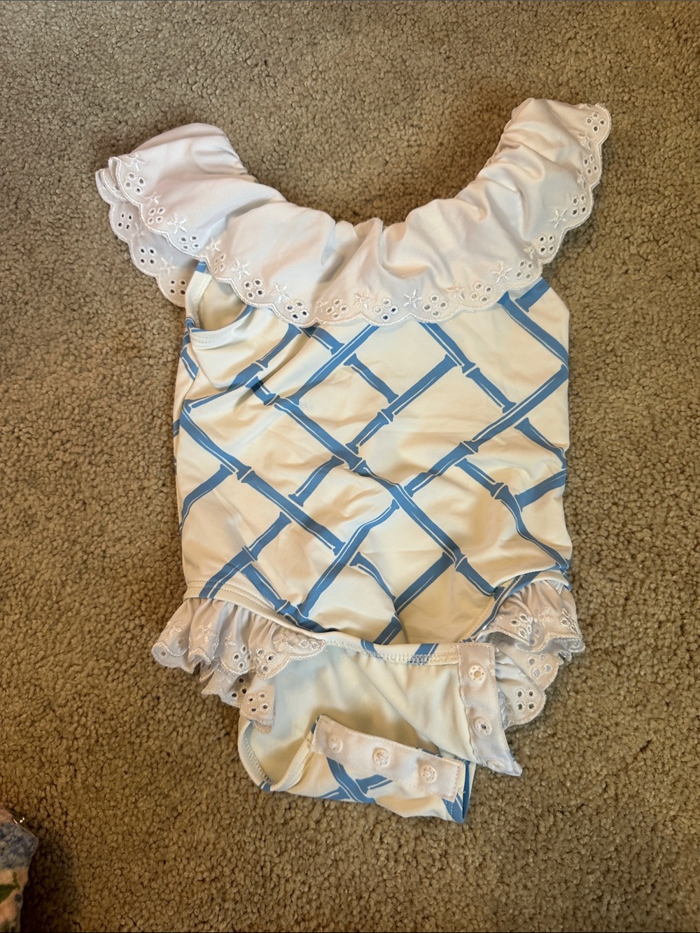 The Beaufort Bonnet Company Girls One-Piece Swimsuit in White and Light Blue